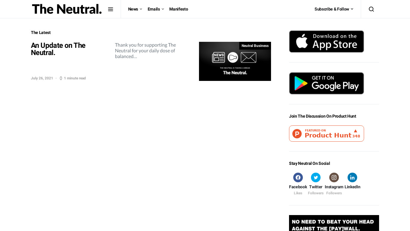 The Neutral Landing page