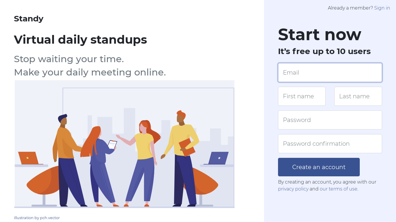 Standy.io Landing page