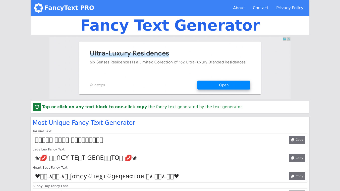 Fancy Text Pro Landing page