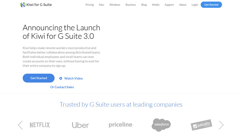Kiwi for G Suite Landing Page