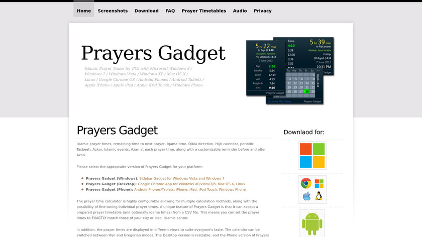 Prayers Gadget (Prayer Times) Landing Page