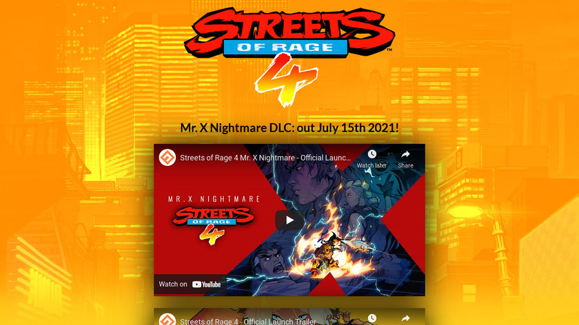 Streets of Rage Landing Page