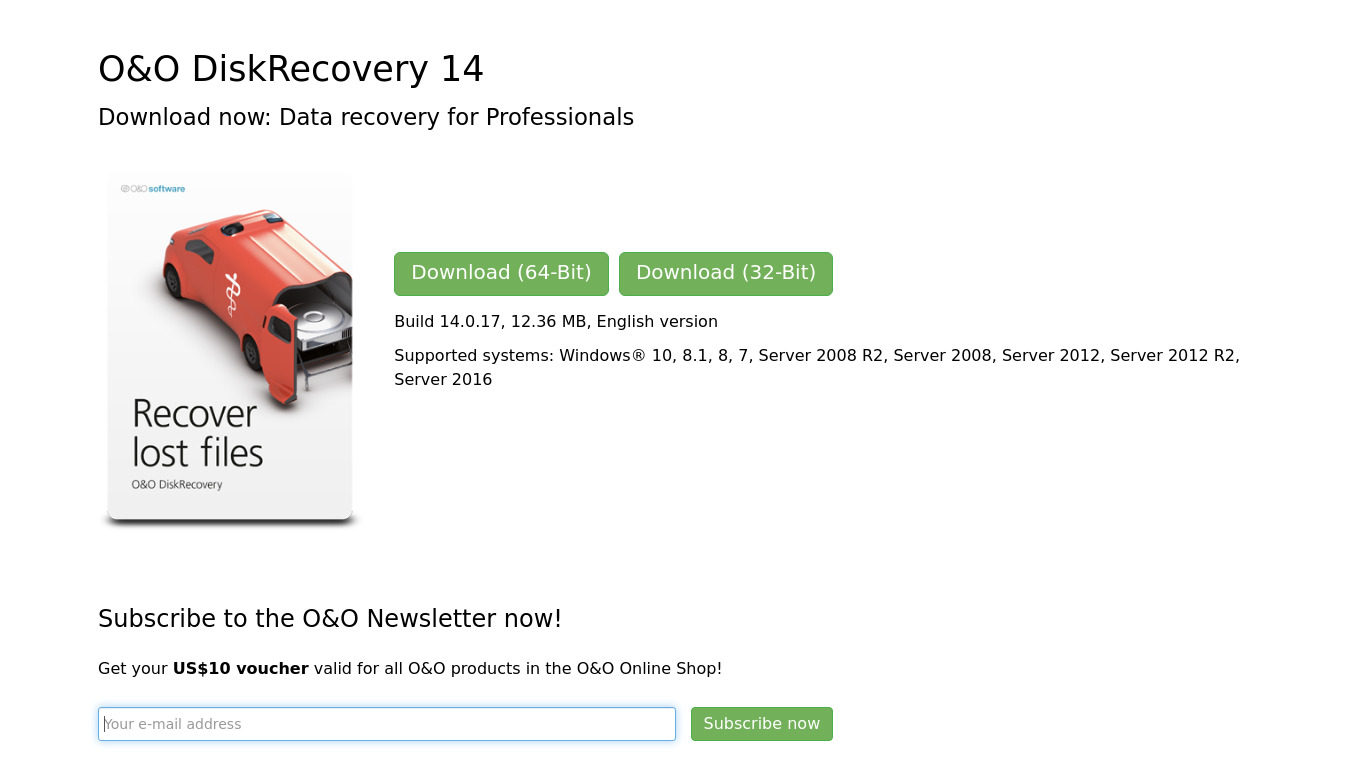 O&O DiskRecovery Landing page