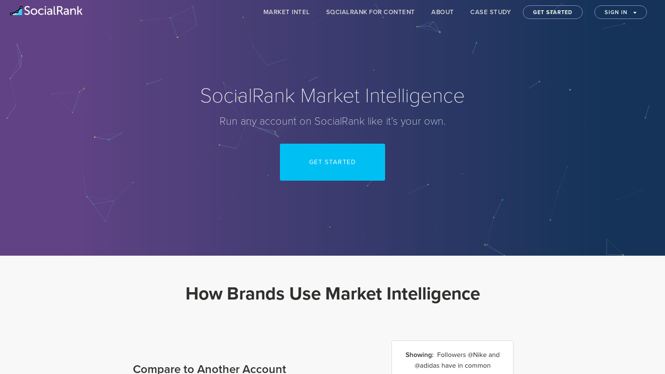 socialrank.co Market Intelligence Landing page