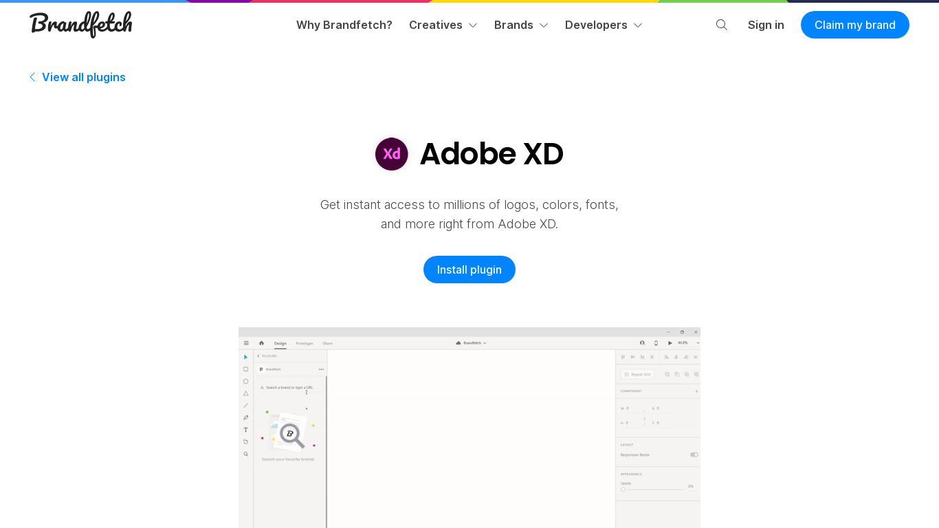Brandfetch for Adobe XD Landing page