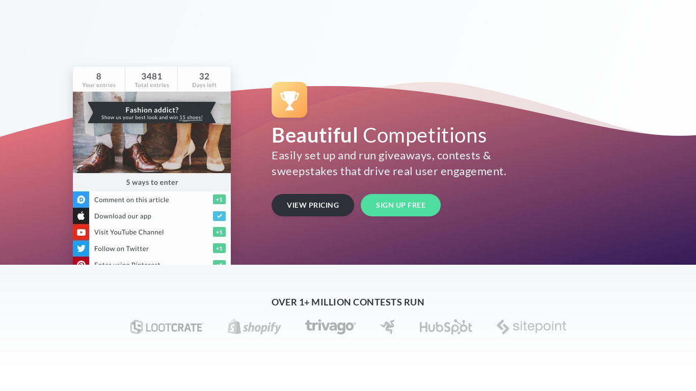 Gleam Competitions Landing page