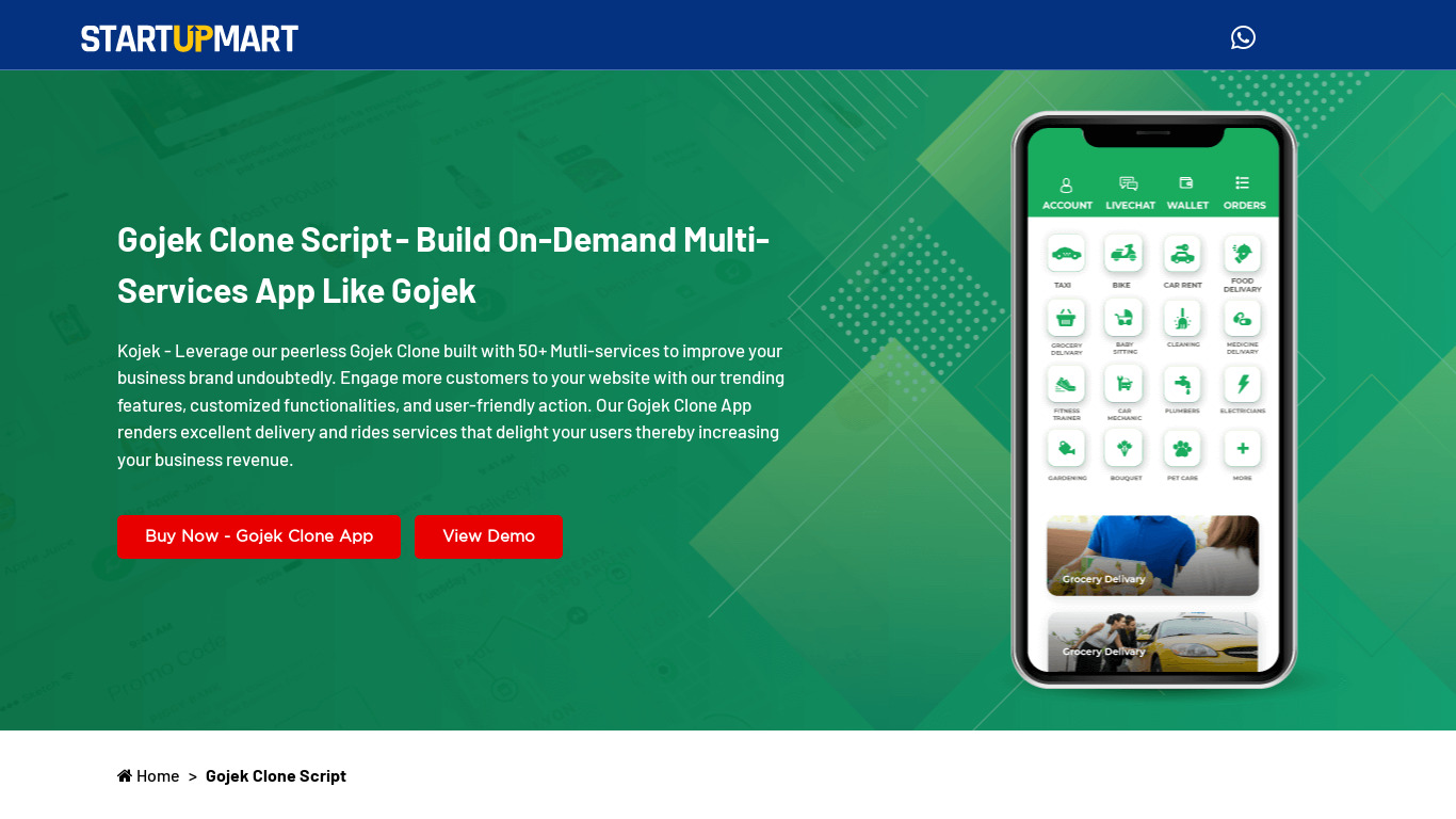 Gojek Clone App by StartUpMart Landing page