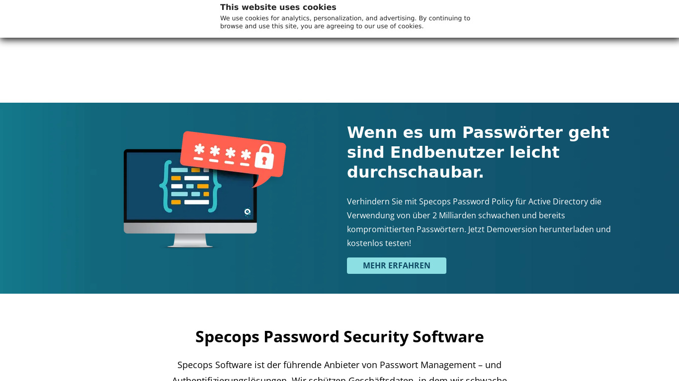 Specops Password Policy Landing page