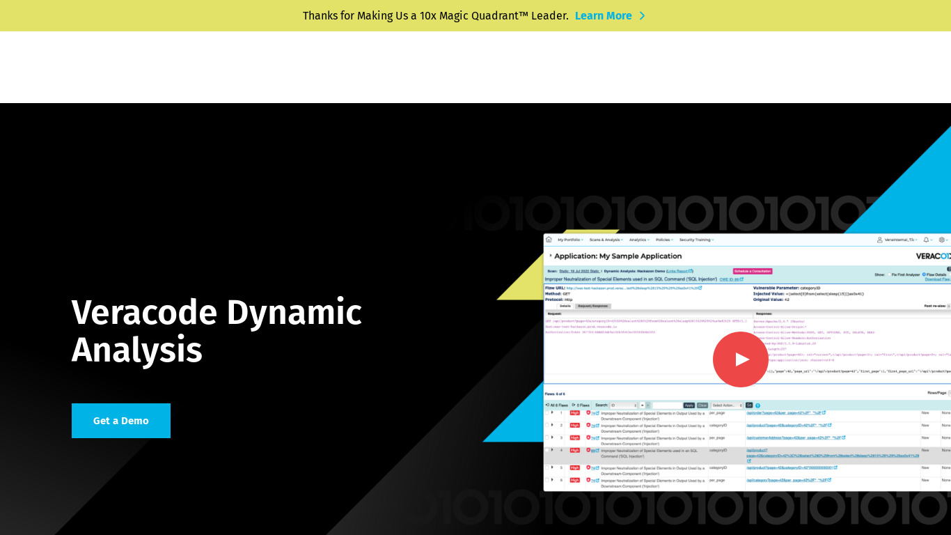 Veracode Dynamic Analysis Landing page