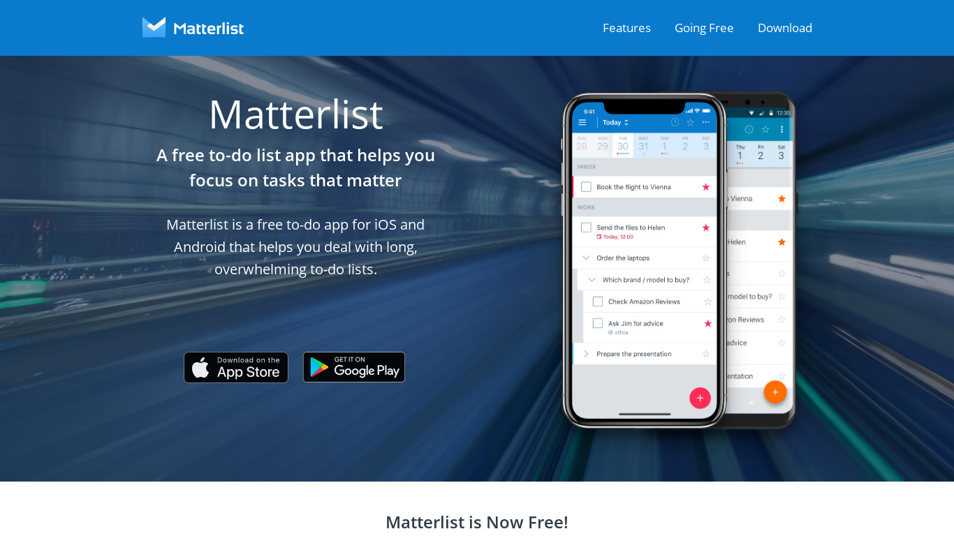 Matterlist Landing page