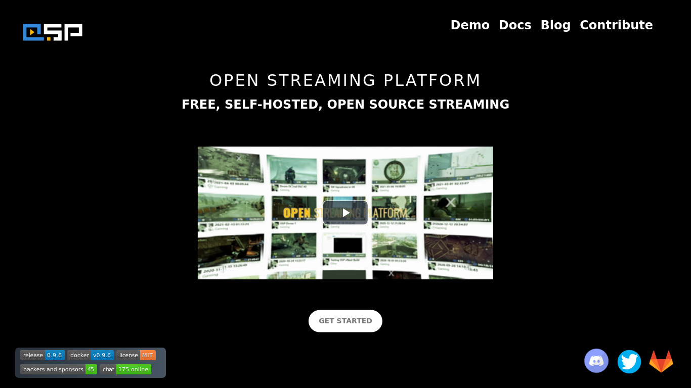 Open Streaming Platform Landing page