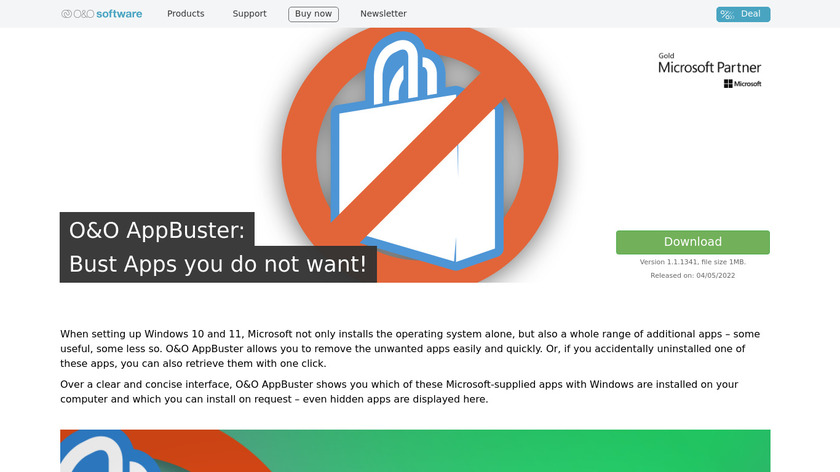 O&O AppBuster Landing Page