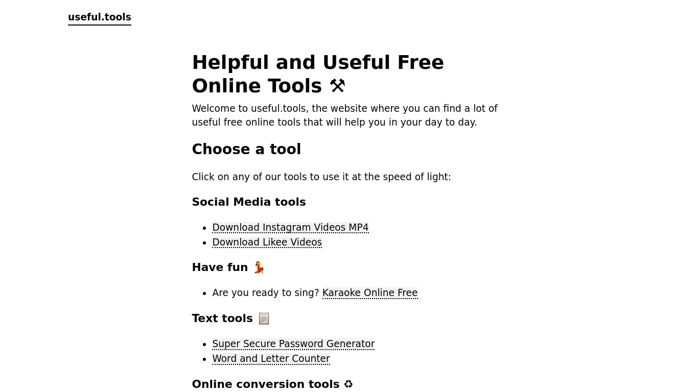 Useful.tools Landing page