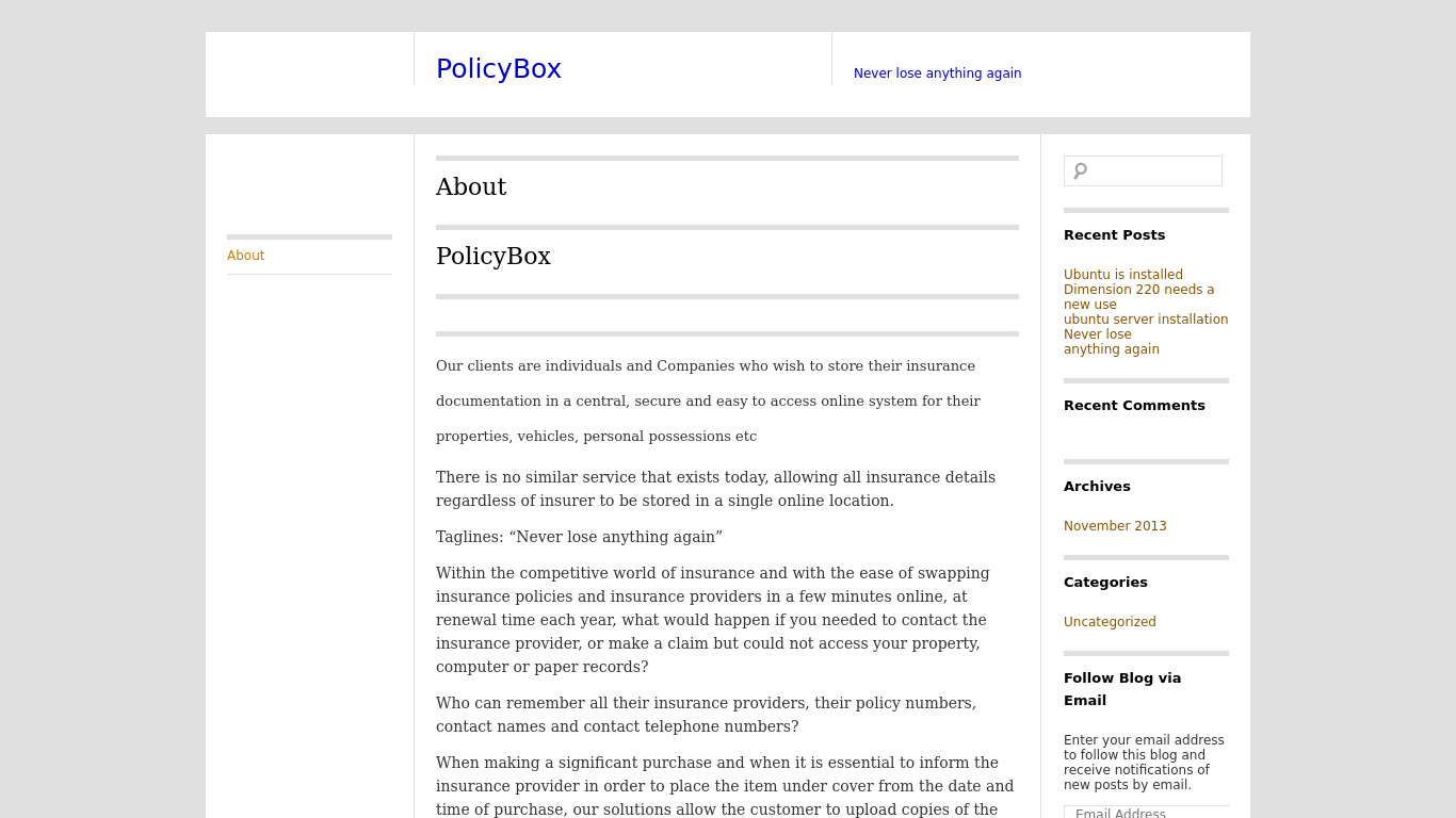 PolicyBox Landing page