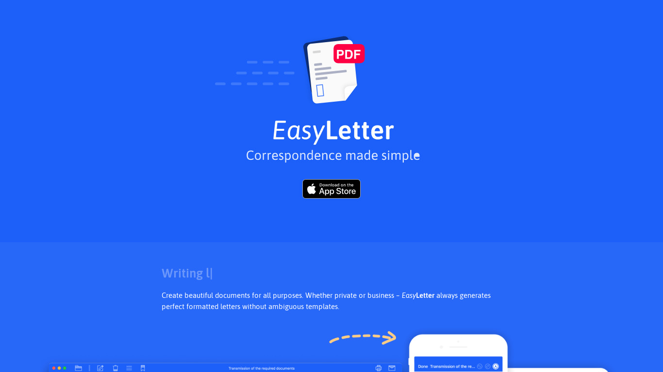 EasyLetter for iOS Landing page