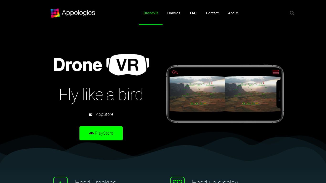 DroneVR+ FPV for DJI Drones Landing page
