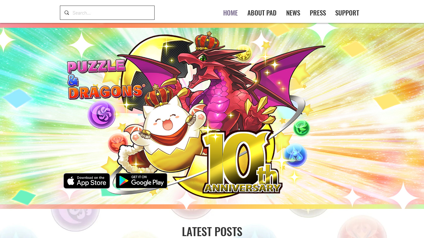 Puzzle and Dragons Landing page