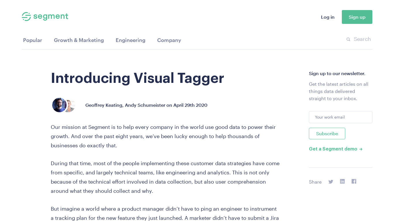 Segment Visual Tagger Landing page