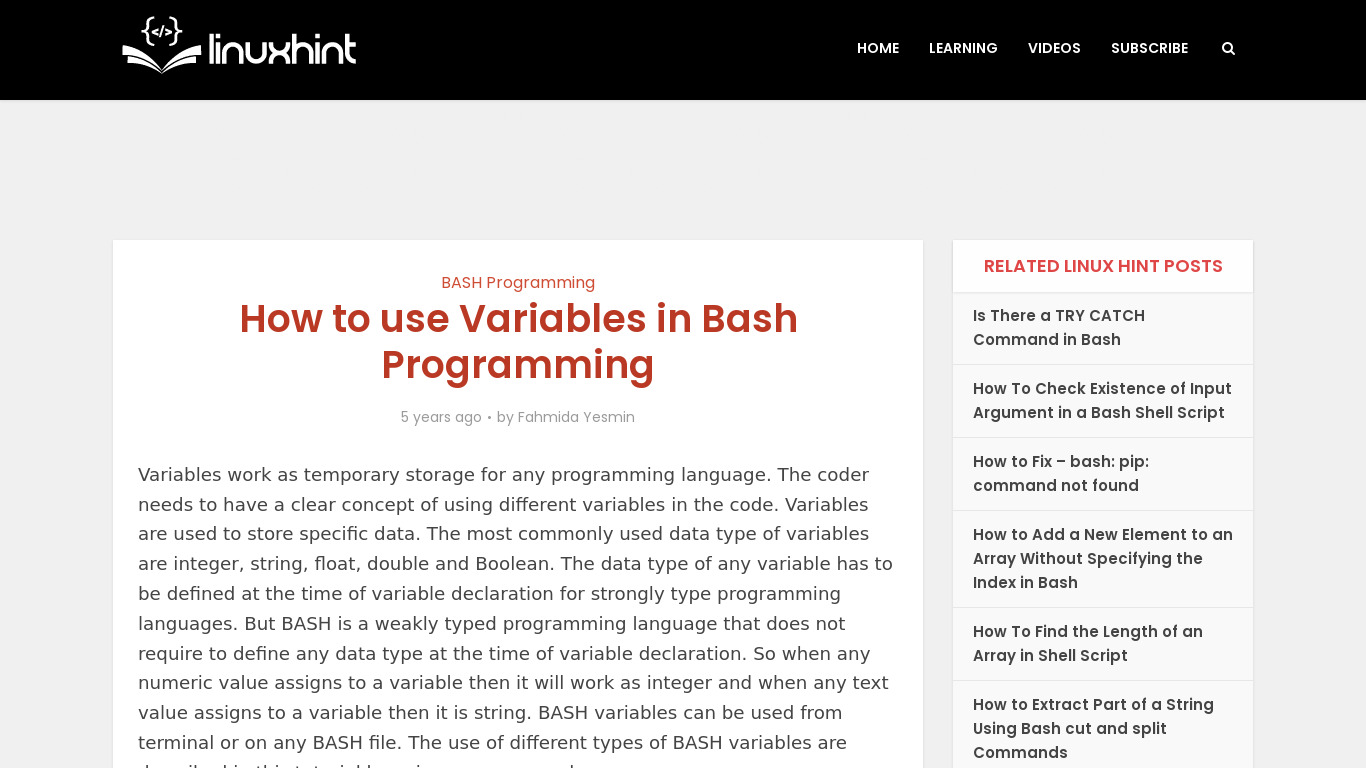 Bash Programming Language Landing page