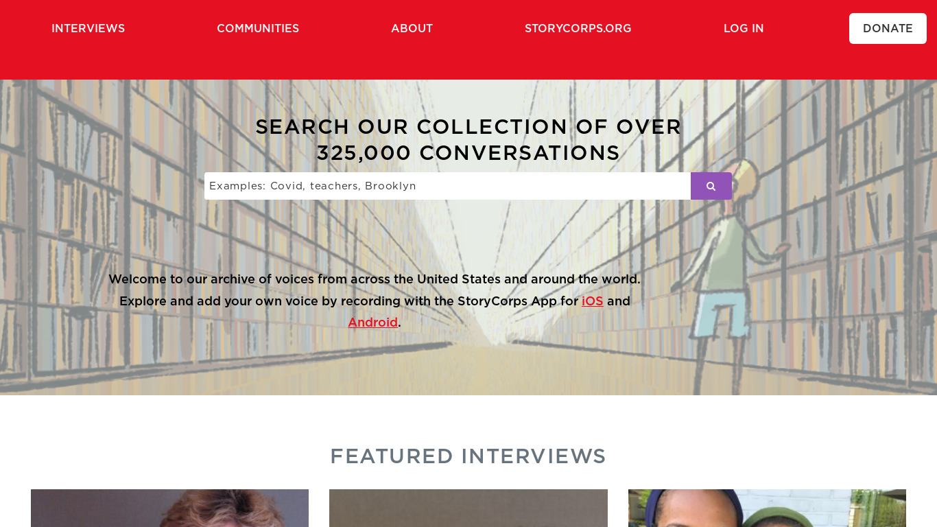 StoryCorps App Landing page