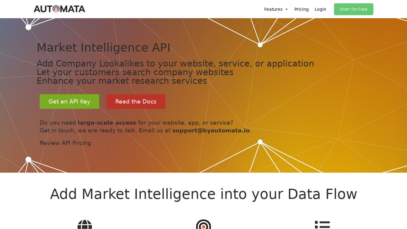 Market Intelligence API Landing page