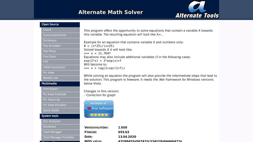 Alternate Math Solver Landing Page