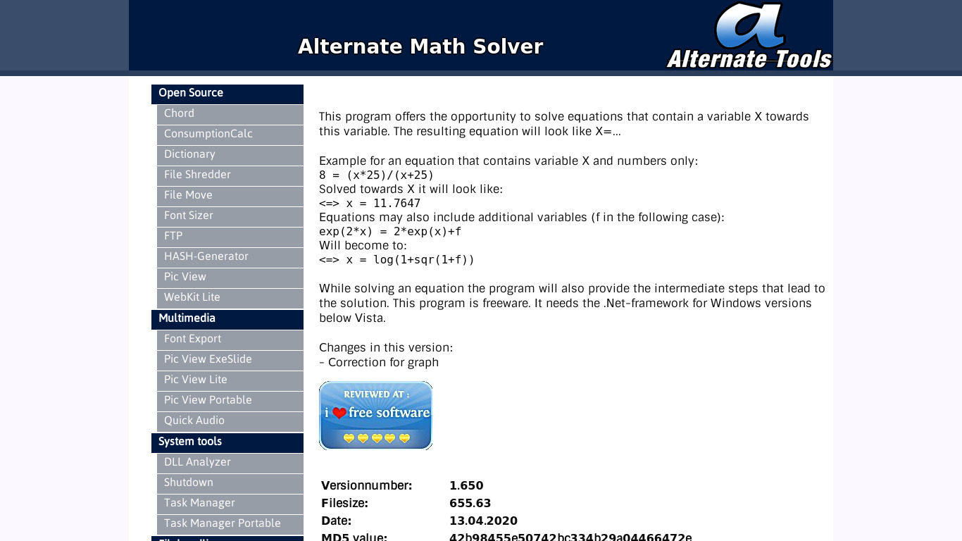 Alternate Math Solver Landing page