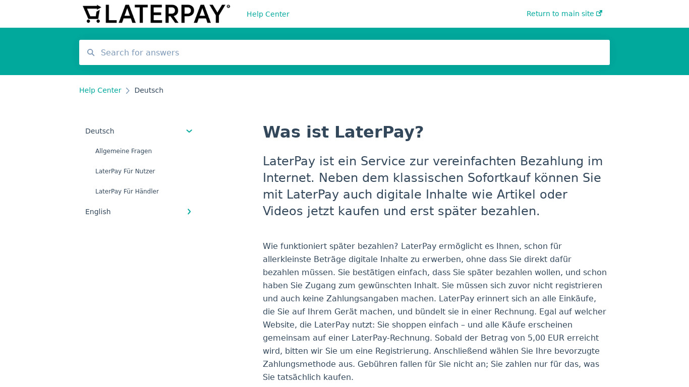 support.laterpay.net Laterpay Landing page