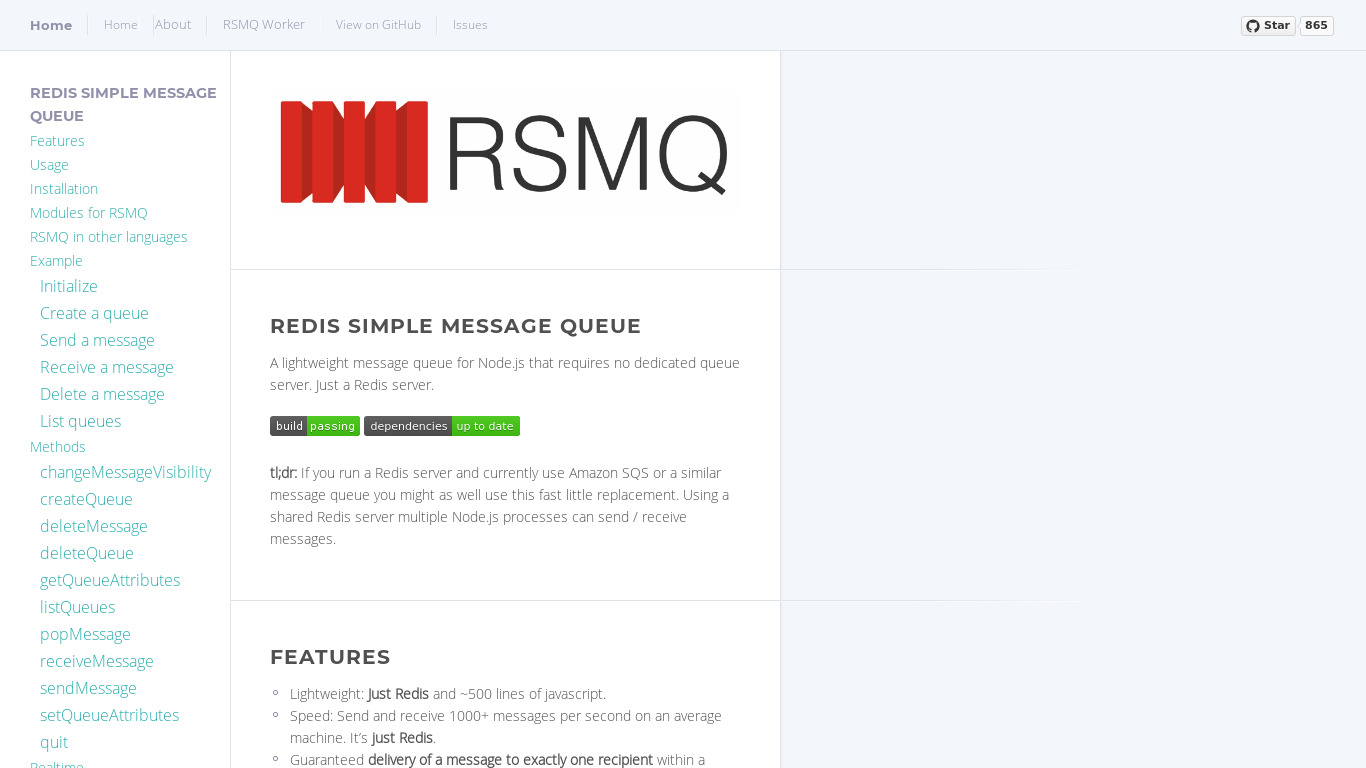 RSMQ Landing page