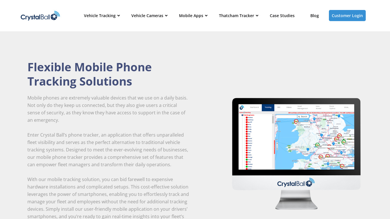 Mobile Track Landing page