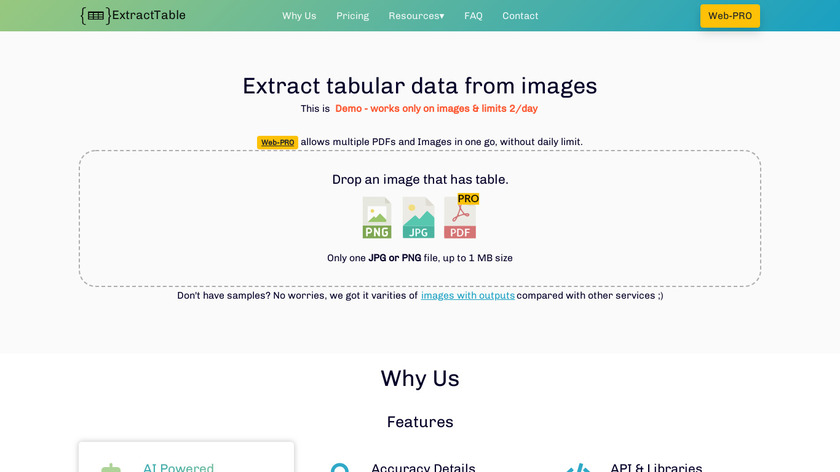 ExtractTable.com Landing Page