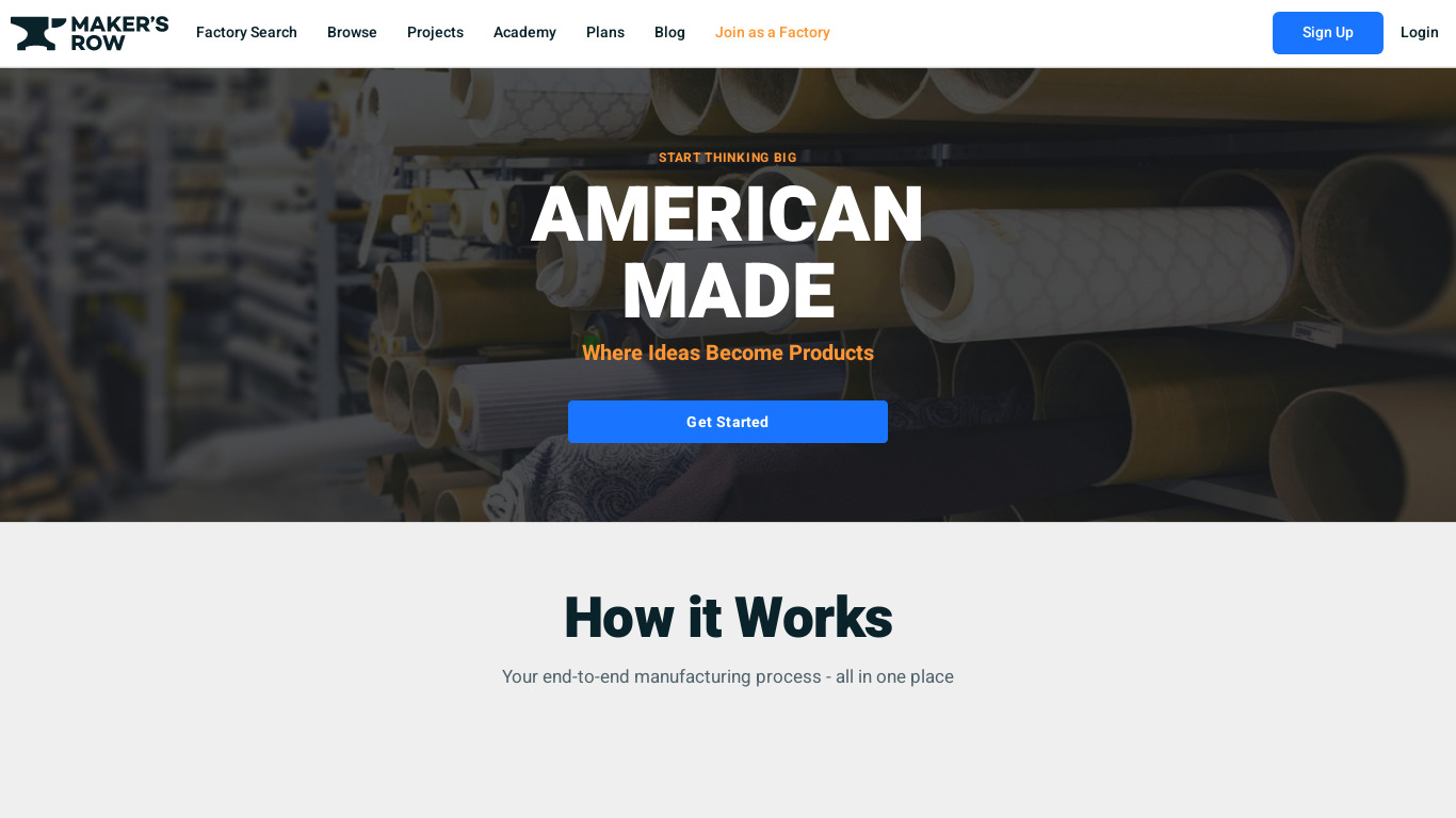 Maker's Row Landing page