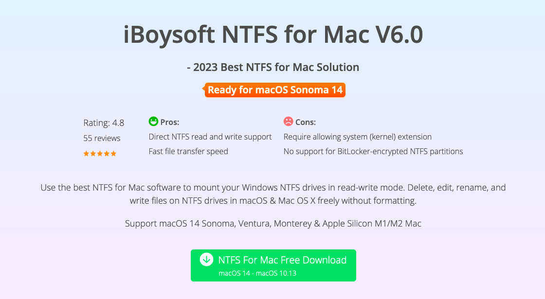 iBoysoft NTFS for Mac Landing page