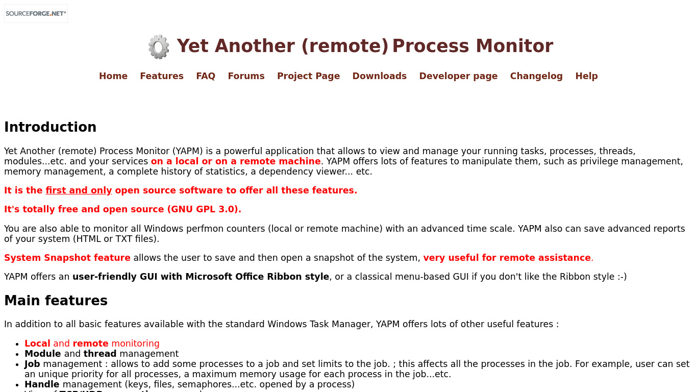 Yet Another (remote) Process Monitor Landing page