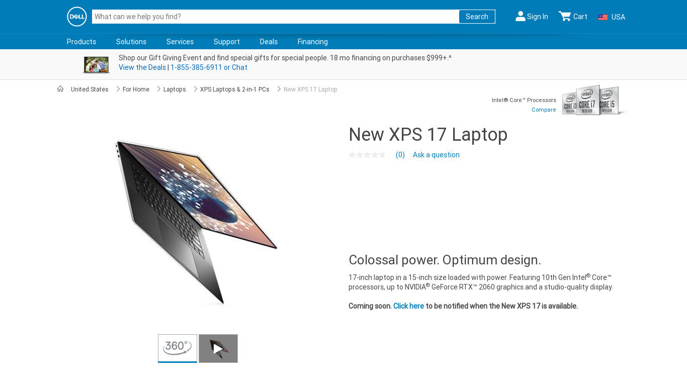 Dell XPS 17 Landing page