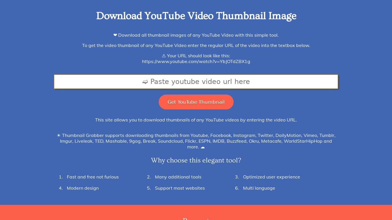 Download YouTube Thumbnail Landing page