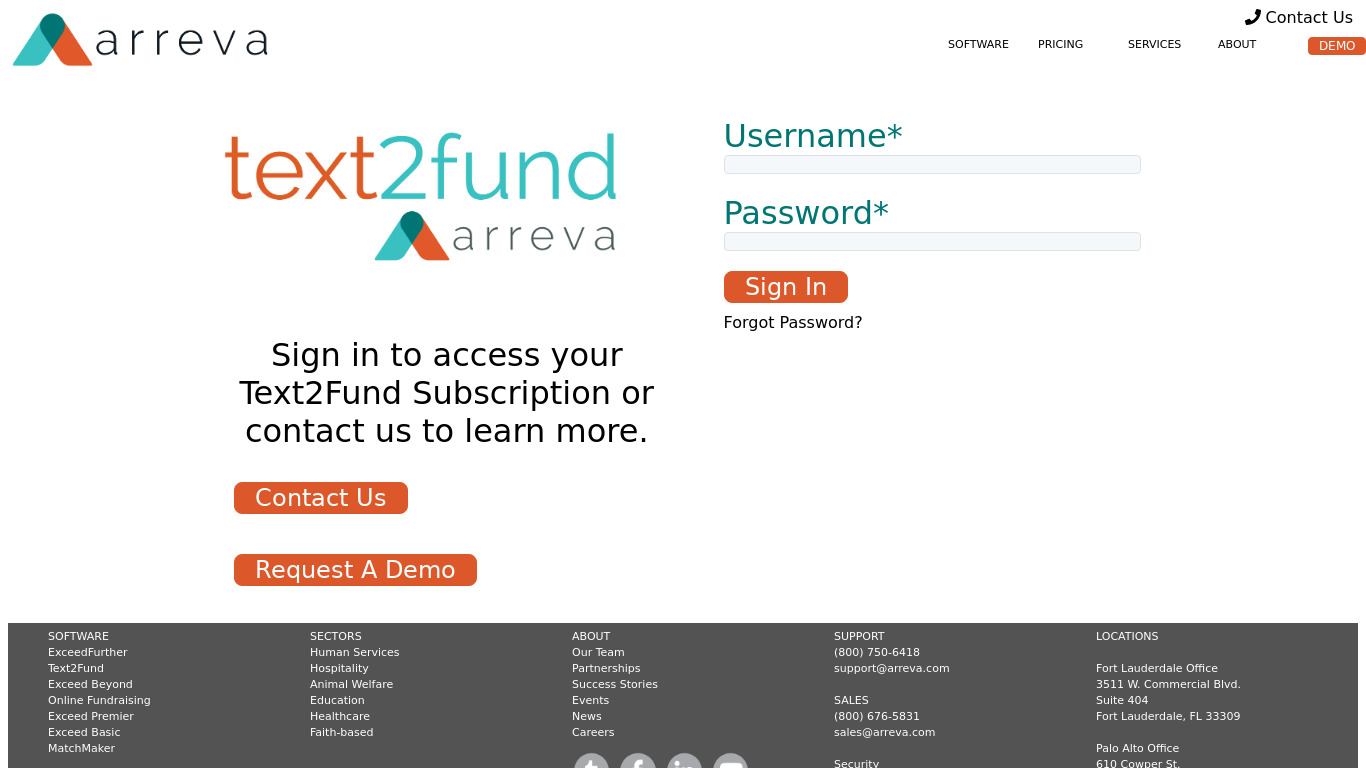 Text2Fund Landing page