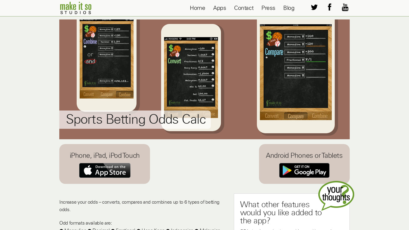 Sports Betting Odds Calculator Landing page