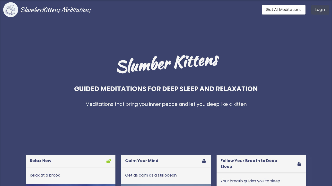 SlumberKittens Meditation Landing page