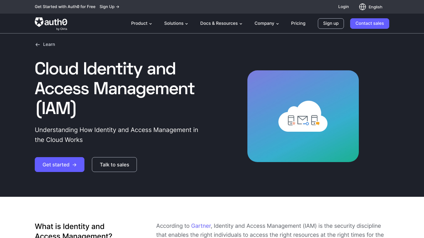 IAM Cloud Customer Identity Management Landing page