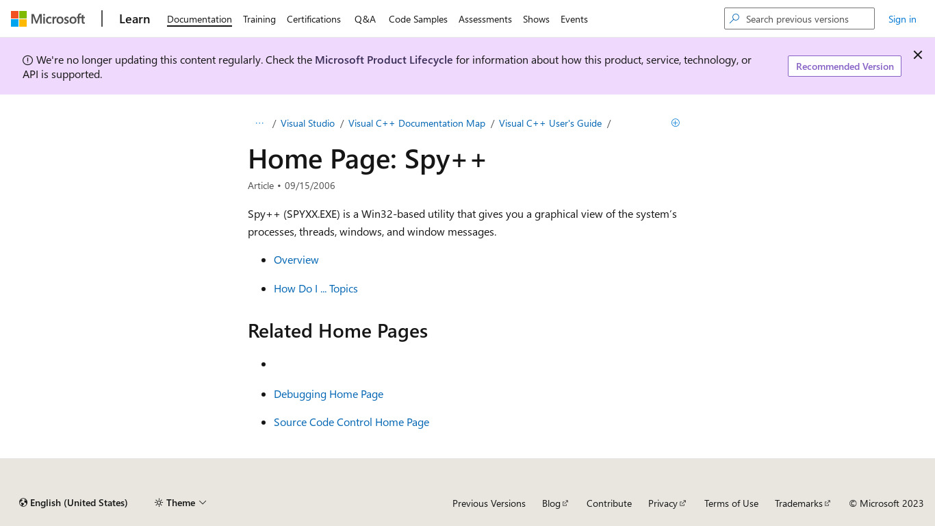 Microsoft Spy++ Landing page