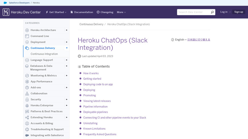 Heroku ChatOps for Slack Landing Page