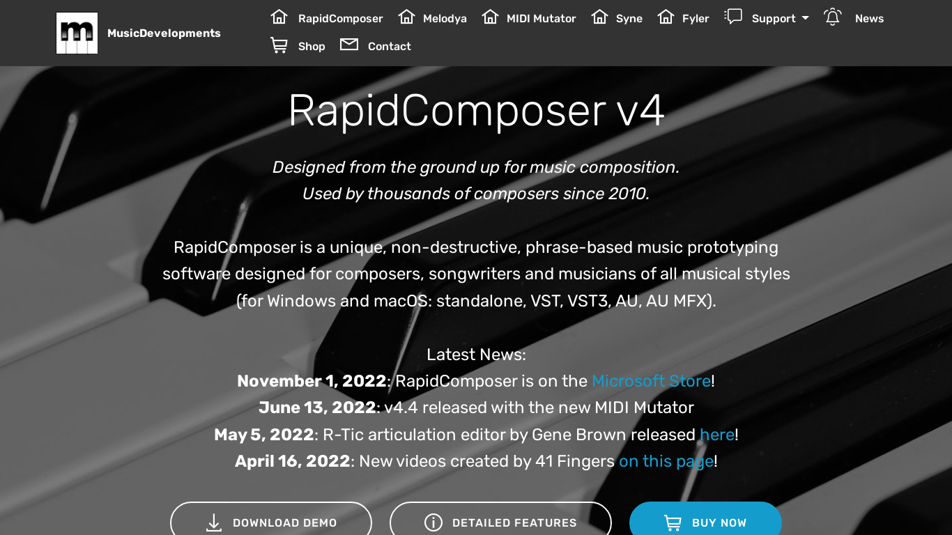 RapidComposer Landing page