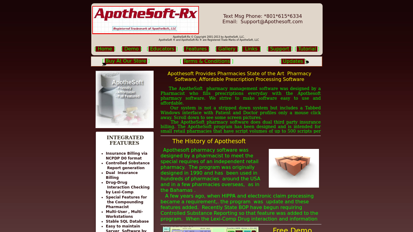 ApotheSoft-Rx Landing page