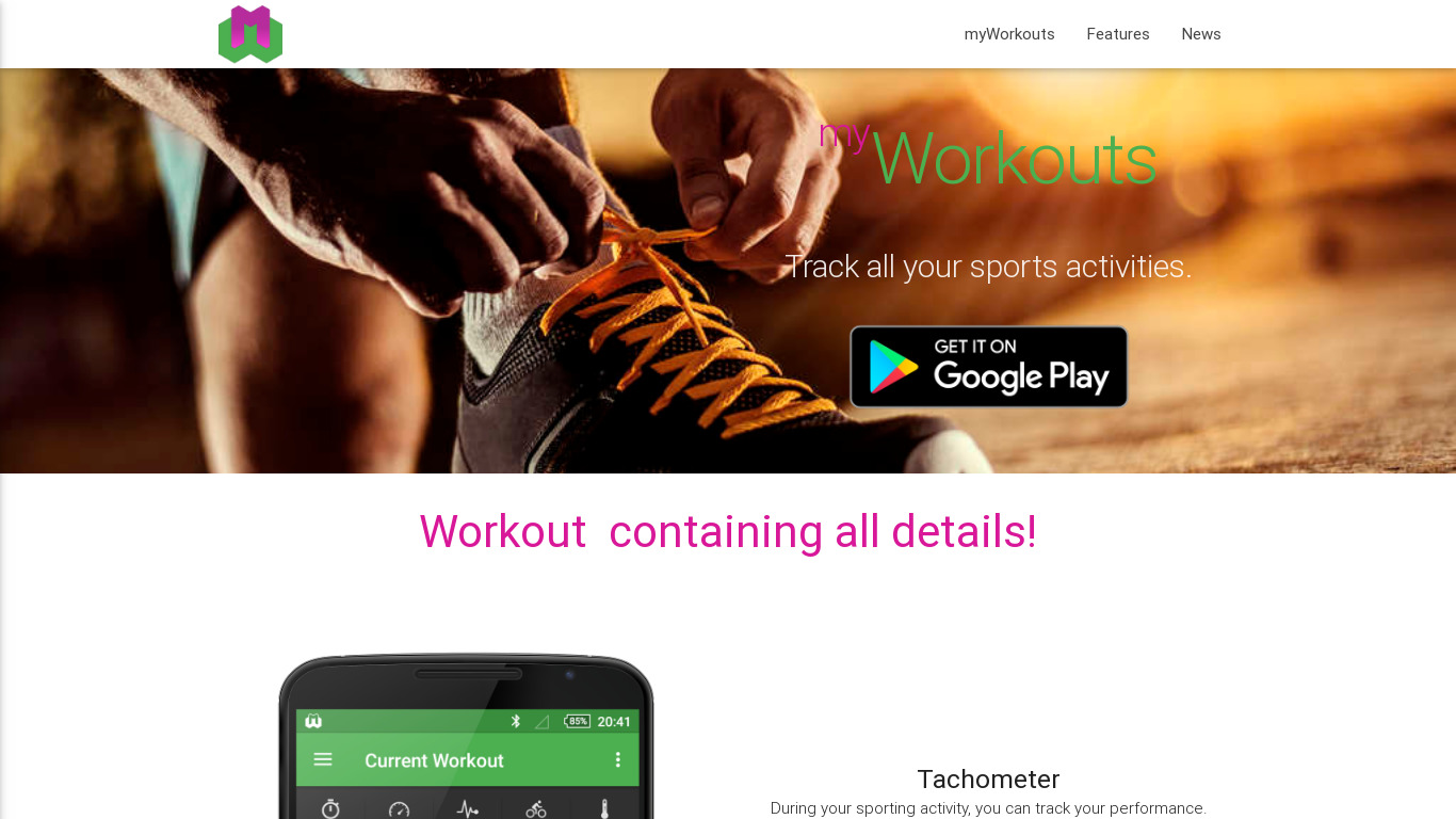 myWorkouts Heart Rate Monitor Landing page