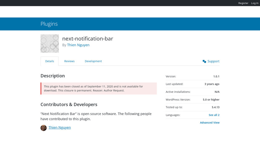 Next Notification Bar Landing Page