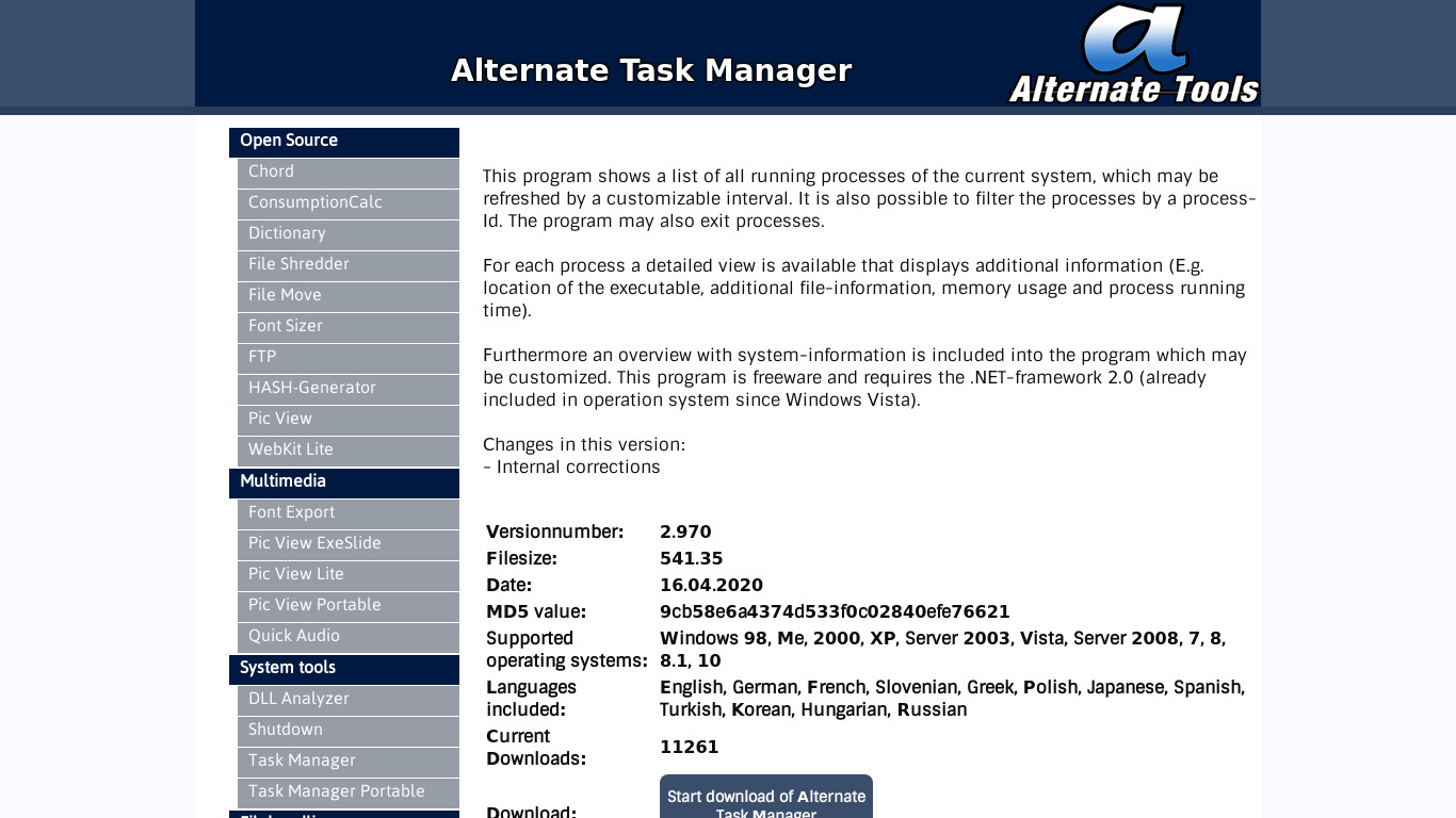 Alternate Task Manager Landing page