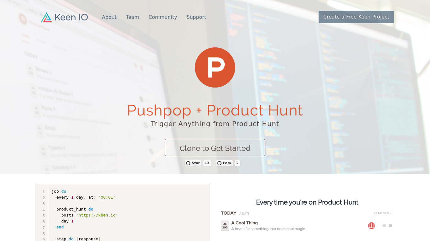 Pushpop for Product Hunt Landing page