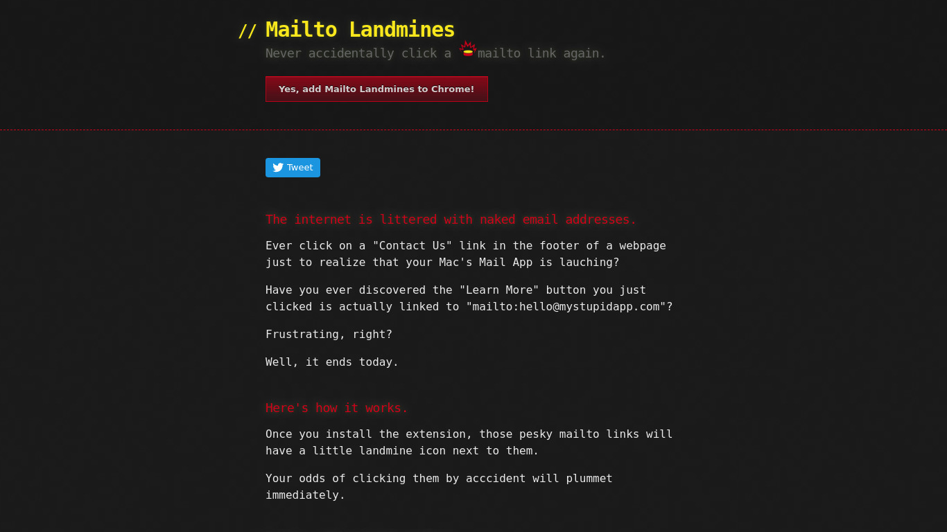 Mailto Landmines Landing page