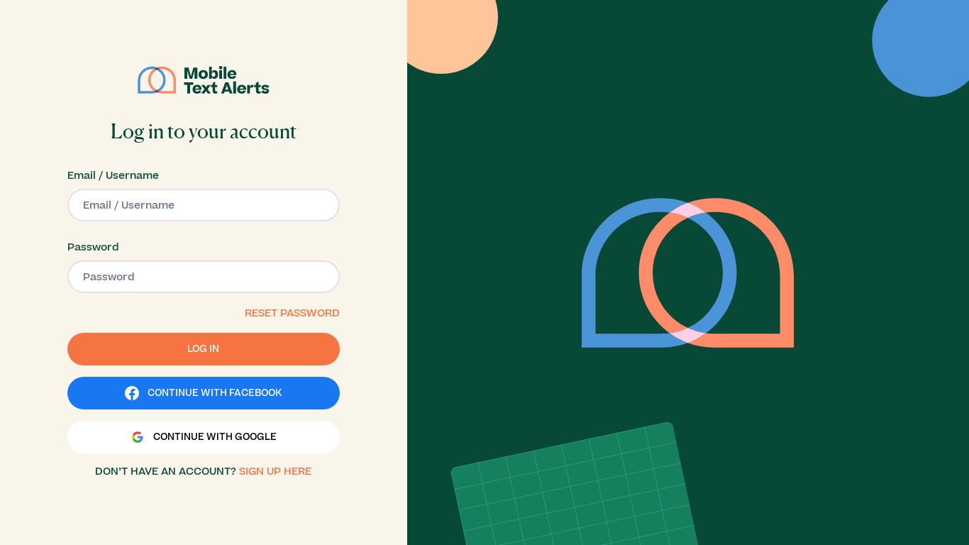 Mobile Text Alerts Landing page